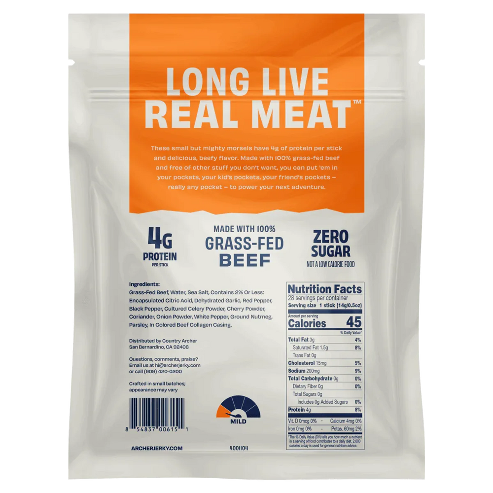 Country Archer Grass-Fed Beef Stick Minis Original, 0.5 oz, 28-Count - USA MEGA SHOP