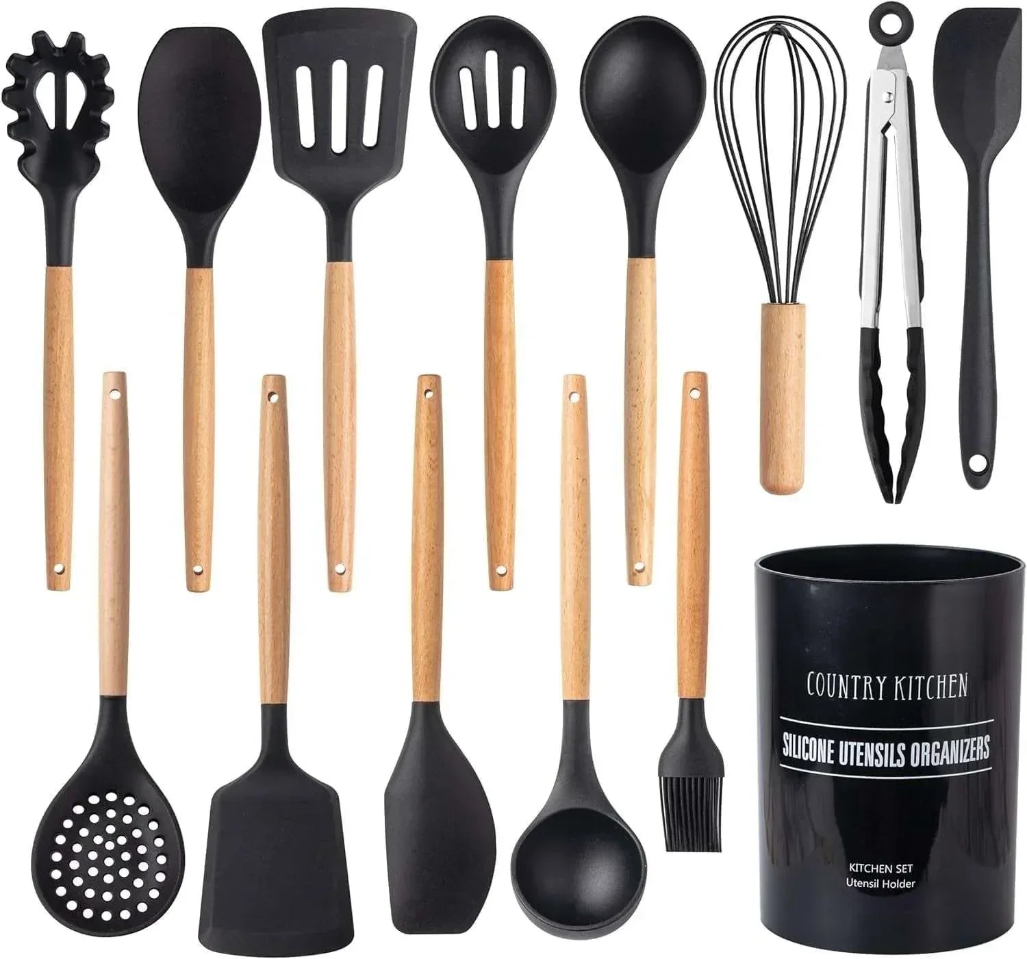 Country Kitchen 8-Pc Cooking Utensils Set Silicone Spatula & Kitchen Gadgets, Green