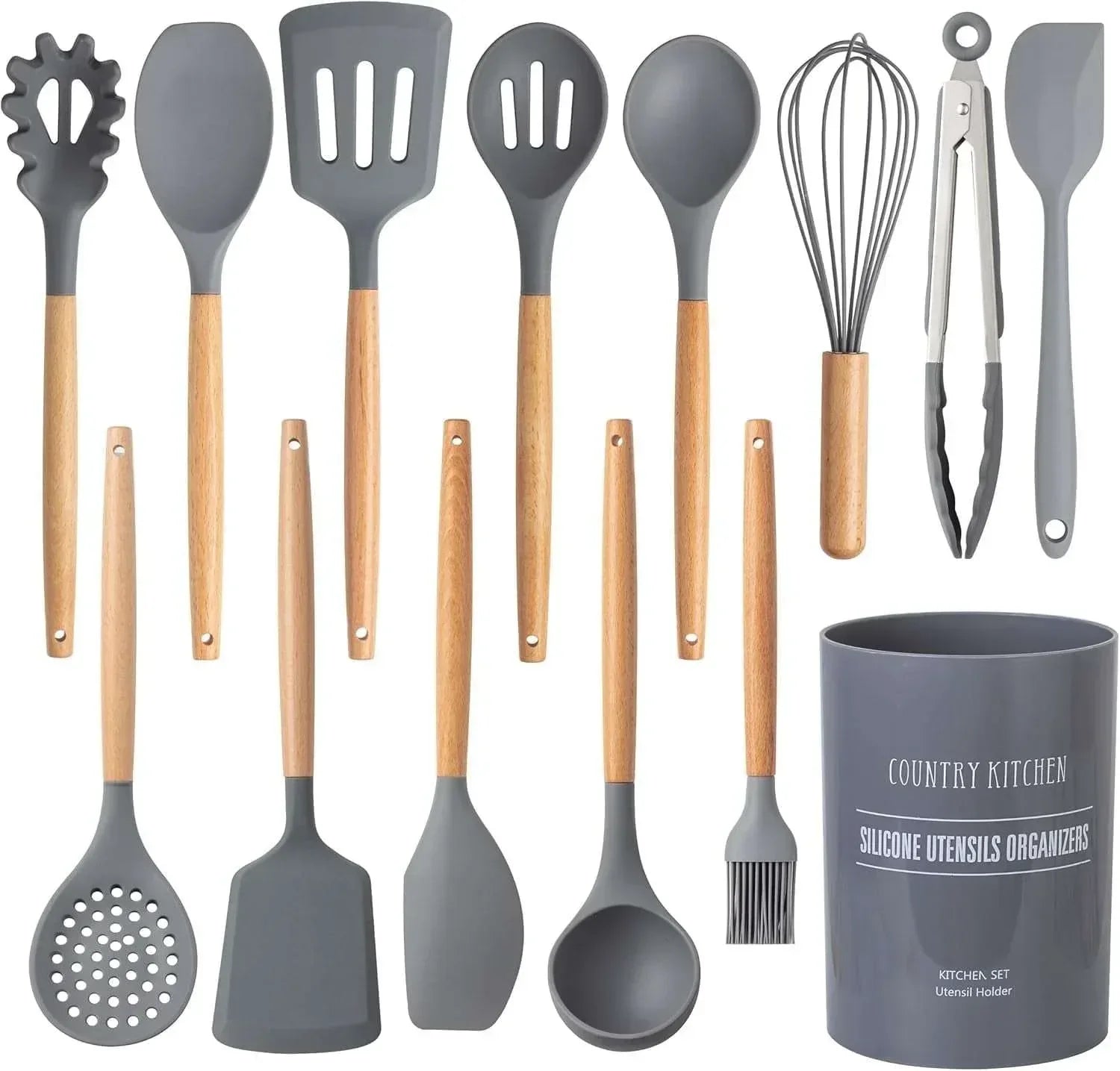 Country Kitchen 8-Pc Cooking Utensils Set Silicone Spatula & Kitchen Gadgets, Green