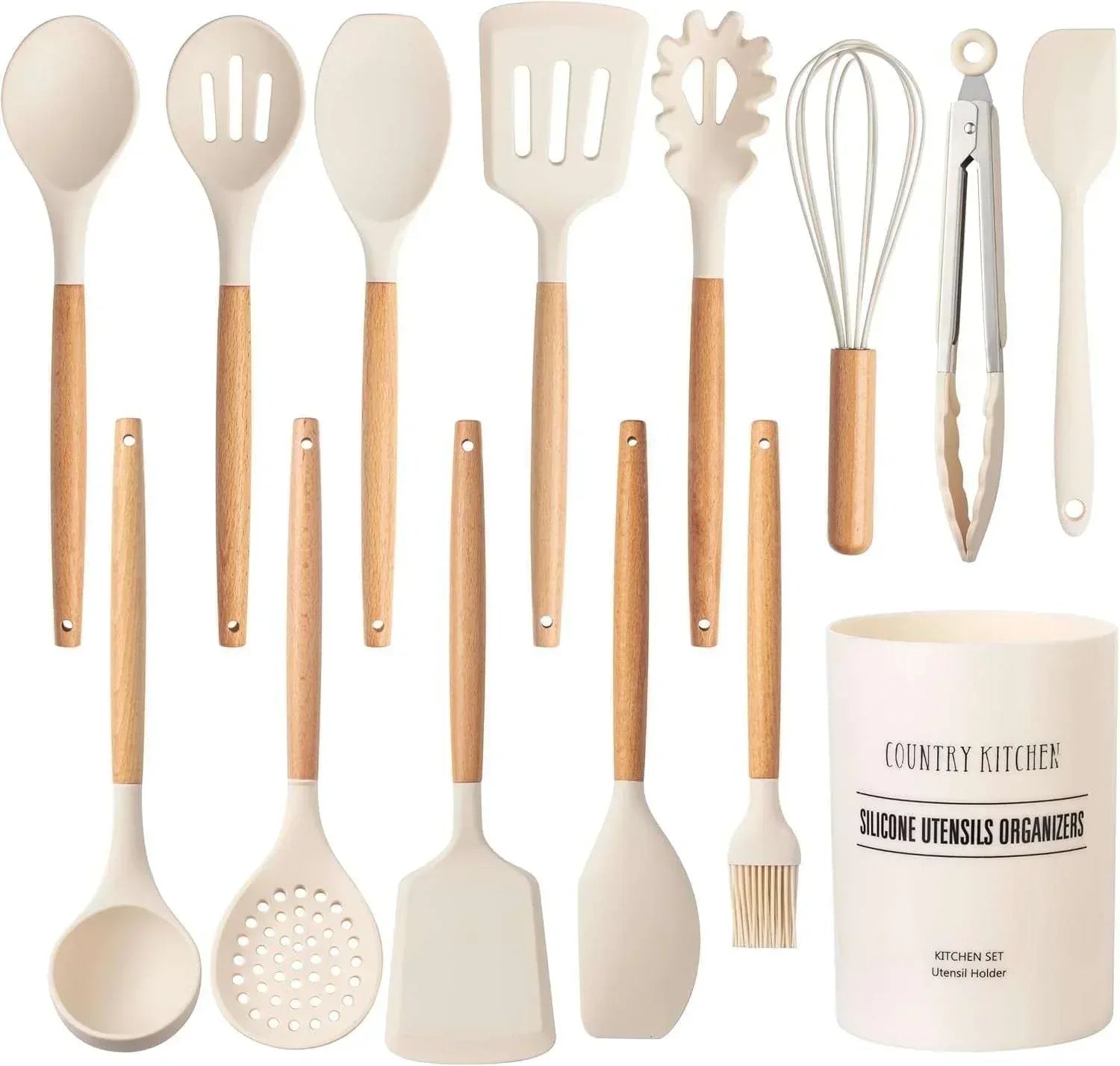 Country Kitchen 8-Pc Cooking Utensils Set Silicone Spatula & Kitchen Gadgets, Green
