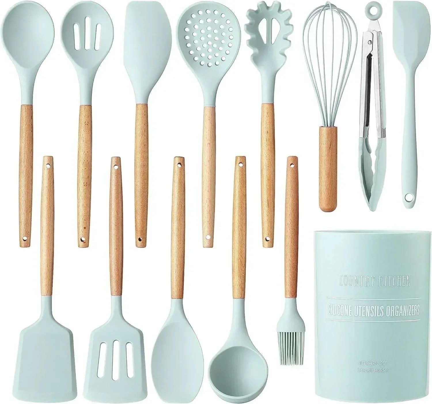 Country Kitchen 8-Pc Cooking Utensils Set Silicone Spatula & Kitchen Gadgets, Green