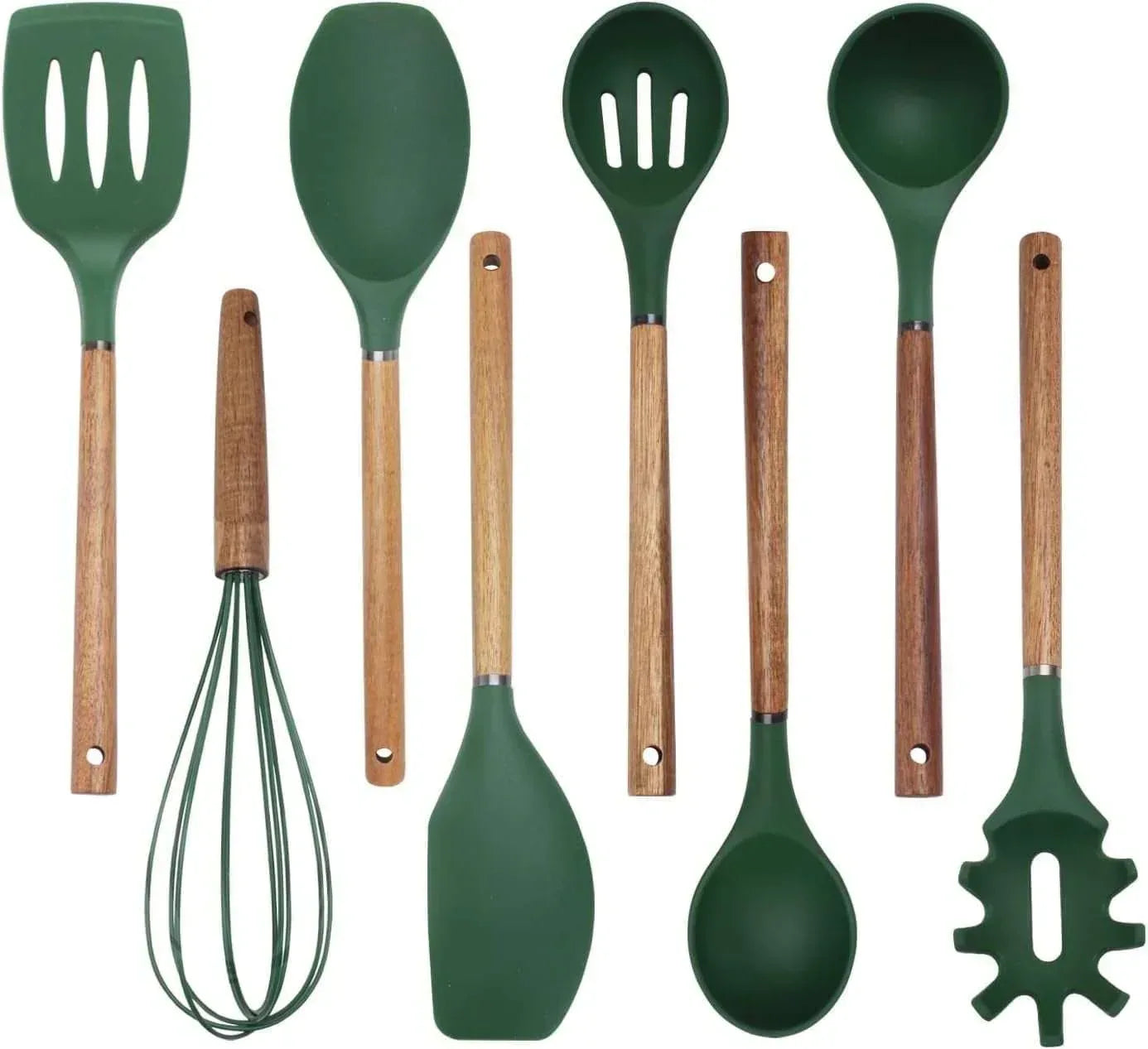 Country Kitchen 8-Pc Cooking Utensils Set Silicone Spatula & Kitchen Gadgets, Green