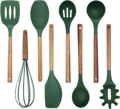 Country Kitchen 8-Pc Cooking Utensils Set Silicone Spatula & Kitchen Gadgets, Green