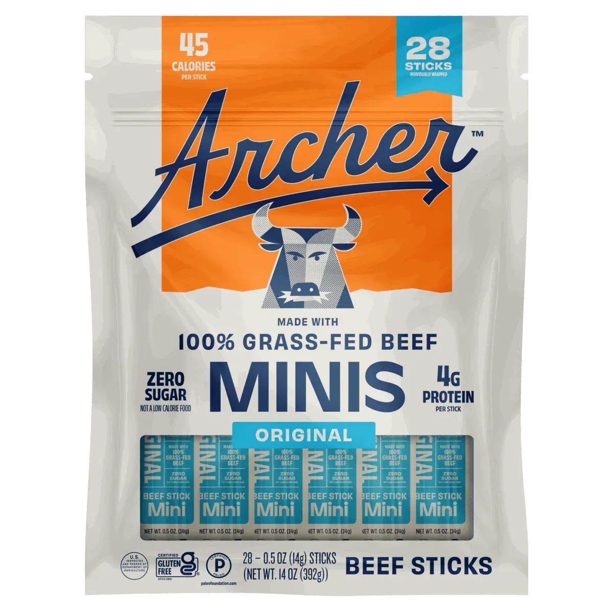 Country Archer Grass-Fed Beef Stick Minis Original, 0.5 oz, 28-Count