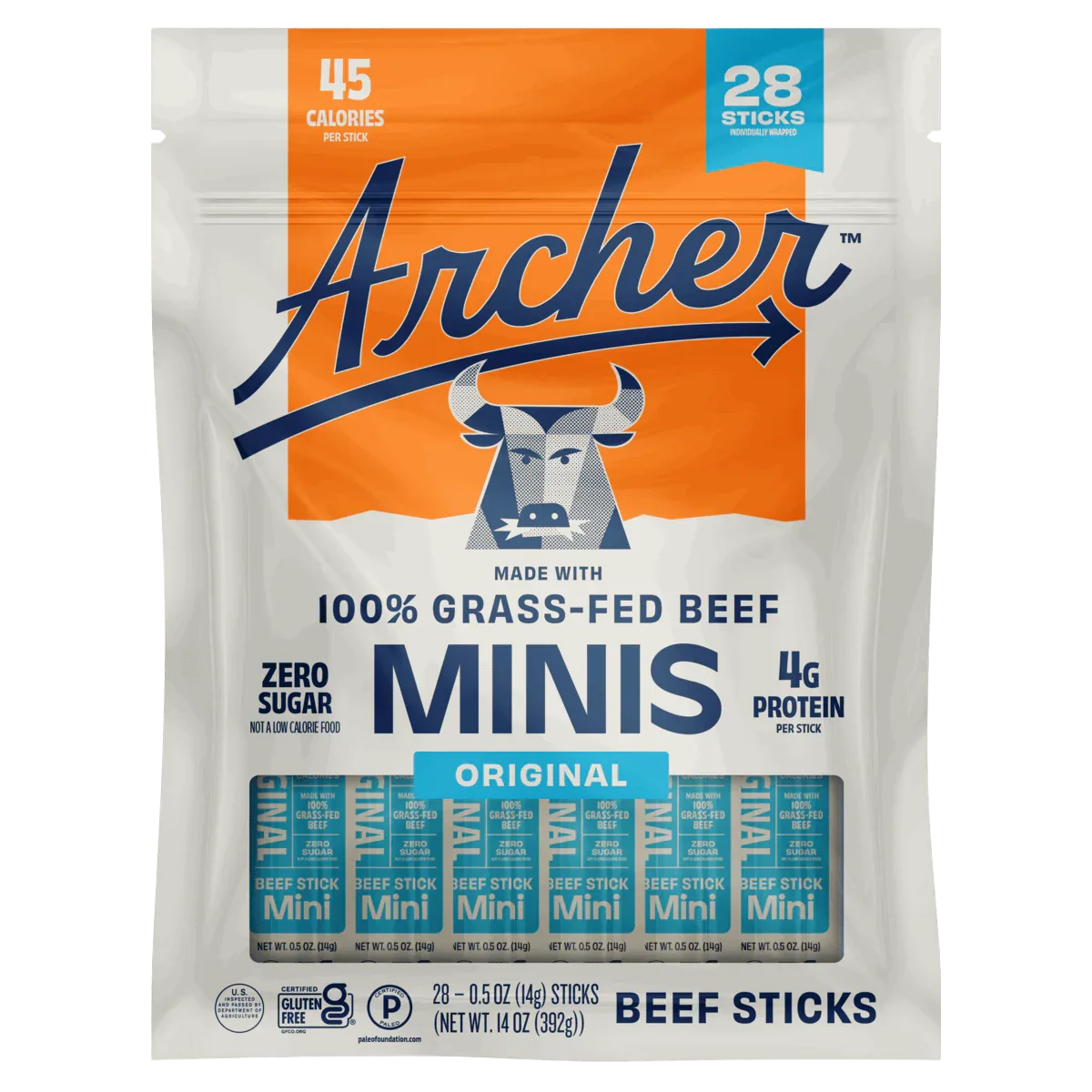 Country Archer Grass-Fed Beef Stick Minis Original, 0.5 oz, 28-Count - USA MEGA SHOP