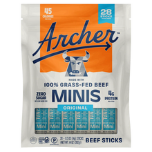 Grass-fed beef stick minis pouch, original flavor, 28 sticks, white and blue