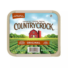 Spread tub front label with Country Crock logo, Original text, and farm scene