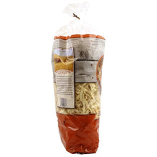 Egg pasta bag side view with ingredient label and pasta visible through clear window