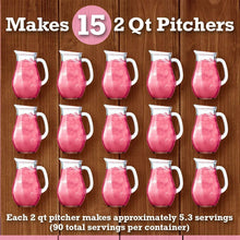 Pink lemonade pitcher cups arranged in rows showing approximate pitcher yield