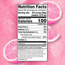 Nutrition facts panel for pink lemonade powdered drink mix canister