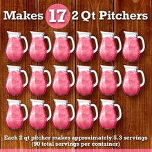 Pink lemonade pitcher cups arranged in rows showing approximate serving yield