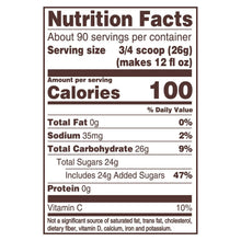 Country Time Pink Lemonade drink mix nutrition facts panel with 3/4 scoop serving size