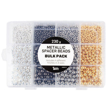 Metallic spacer bead assortment in a clear divided case, silver and gold bead mix