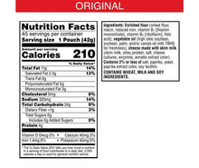 Nutrition facts panel for original baked snack crackers, serving size 1 pouch
