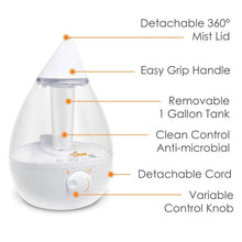Ultrasonic cool mist drop humidifier with detachables and control dial