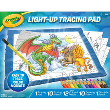 Blue light-up tracing pad with dragon and griffin scene, plus colored pencils