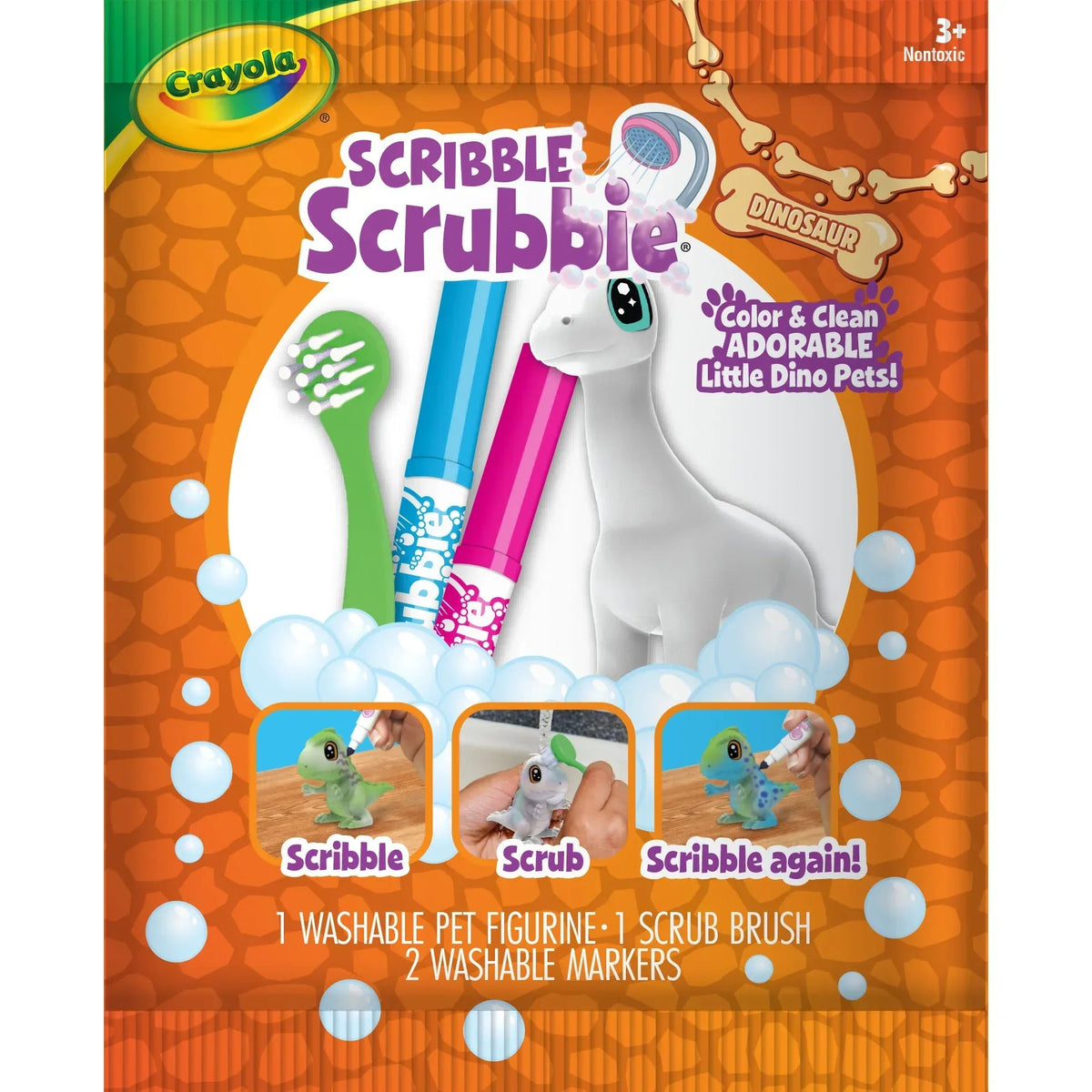 Crayola Scribble Scrubbie Dino Pets, 1 Ct, Easter Basket Essentials, Dinosaur Animal Toys with Markers, Coloring Easter Gift for Kids, Ages 3+