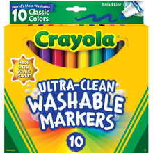 Crayola Ultra-Clean Washable Broad Line Markers box, 10 classic colors