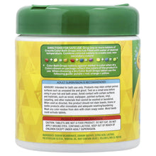 Bath color tablets jar, yellow back label with directions and warnings, green flip-top lid