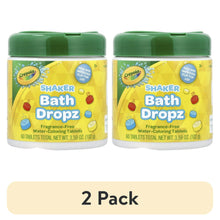 Bath color tablets jars, yellow labels and green flip-top lids, 2-pack set