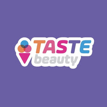 Bath bomb Taste Beauty logo badge on purple background