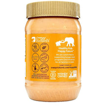Crazy Richard's crunchy natural peanut butter jar, back label with Healthy Kids info