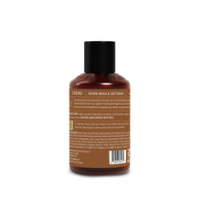 Cremo 2-in-1 beard and face wash bottle with black cap, back label