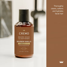 Cremo 2-in-1 beard and face wash bottle with black cap, front label