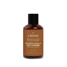 Cremo 2-in-1 beard and face wash bottle with black cap, bourbon vanilla scent