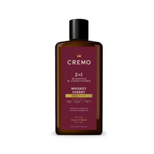 Cremo 2-in-1 shampoo & conditioner bottle, Whiskey Cherry label front view
