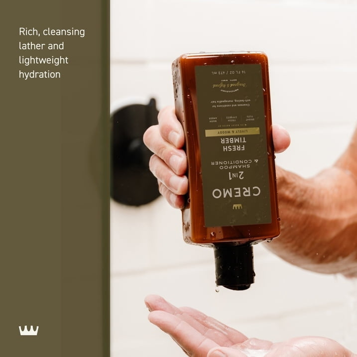 (3 PACK ) Cremo 2 in 1 Men's Shampoo & Conditioner, Fresh Timber Scent, 16 fl oz
