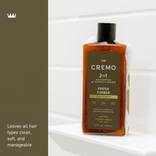 2-in-1 shampoo and conditioner bottle with Fresh Timber label on a white background
