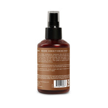 Beard conditioning mist bottle with black spray cap, brown liquid