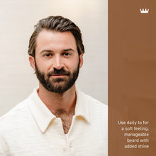 Bearded man with groomed facial hair; Cremo Bourbon Vanilla beard oil