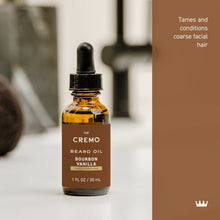 Amber beard oil bottle with dropper, Cremo Bourbon Vanilla, 1 fl oz (30 mL)