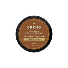 Cremo beard & scruff cream jar, bourbon vanilla scent, 4 oz round container