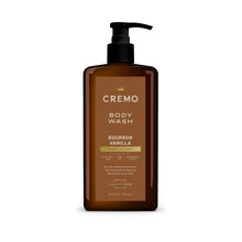 Cremo body wash bottle with black pump, Bourbon Vanilla label