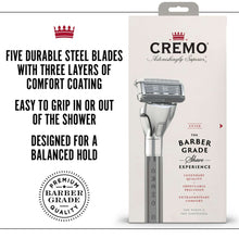 Razor kit package showing razor with callouts about durable steel blades and grip