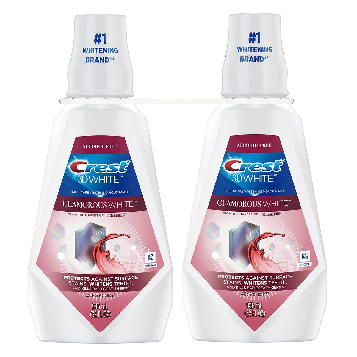 Crest 3D White Glamorous White Alcohol-Free Whitening Mouthwash, Arctic Mint, 32 fl. oz., 2 pk. - USA MEGA SHOP