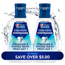 Crest alcohol-free strength whitening mouthwash bottles, clean mint, 2-pack