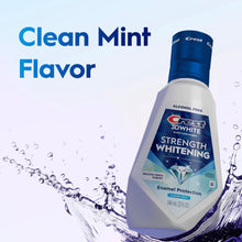 Crest alcohol-free strength whitening mouthwash bottle, clean mint flavor