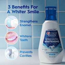 Alcohol-free strength whitening mouthwash bottle with enamel protection benefits