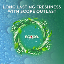 Scope Outlast freshness cap graphic with green splash and blue background