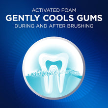 Tooth with blue activated foam cooling gums graphic