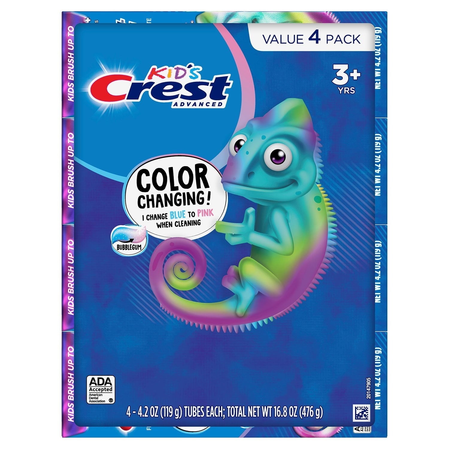 Crest Kid's Advanced Color Changing Toothpaste, Bubblegum, 4.2 oz., 4 pk.