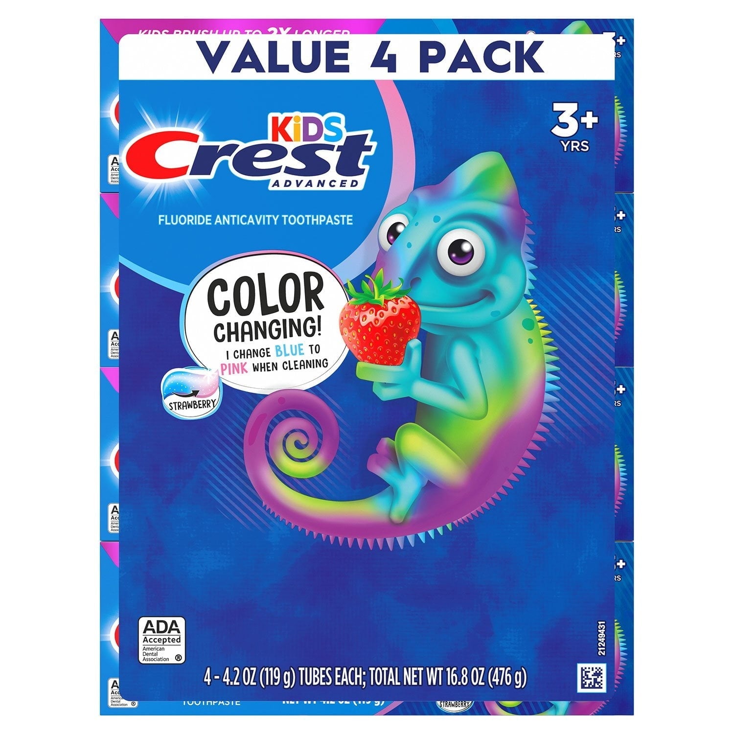 Crest Kid's Advanced Color Changing Toothpaste, Strawberry, 4.2 oz., 4 pk.