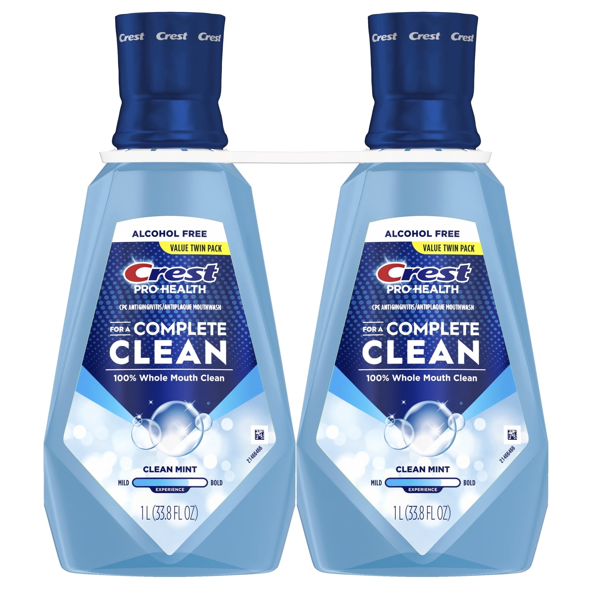 Crest Mouthwash Pro Health Complete Clean, Alcohol Free, Clean Mint, 1 L, 2 Pack