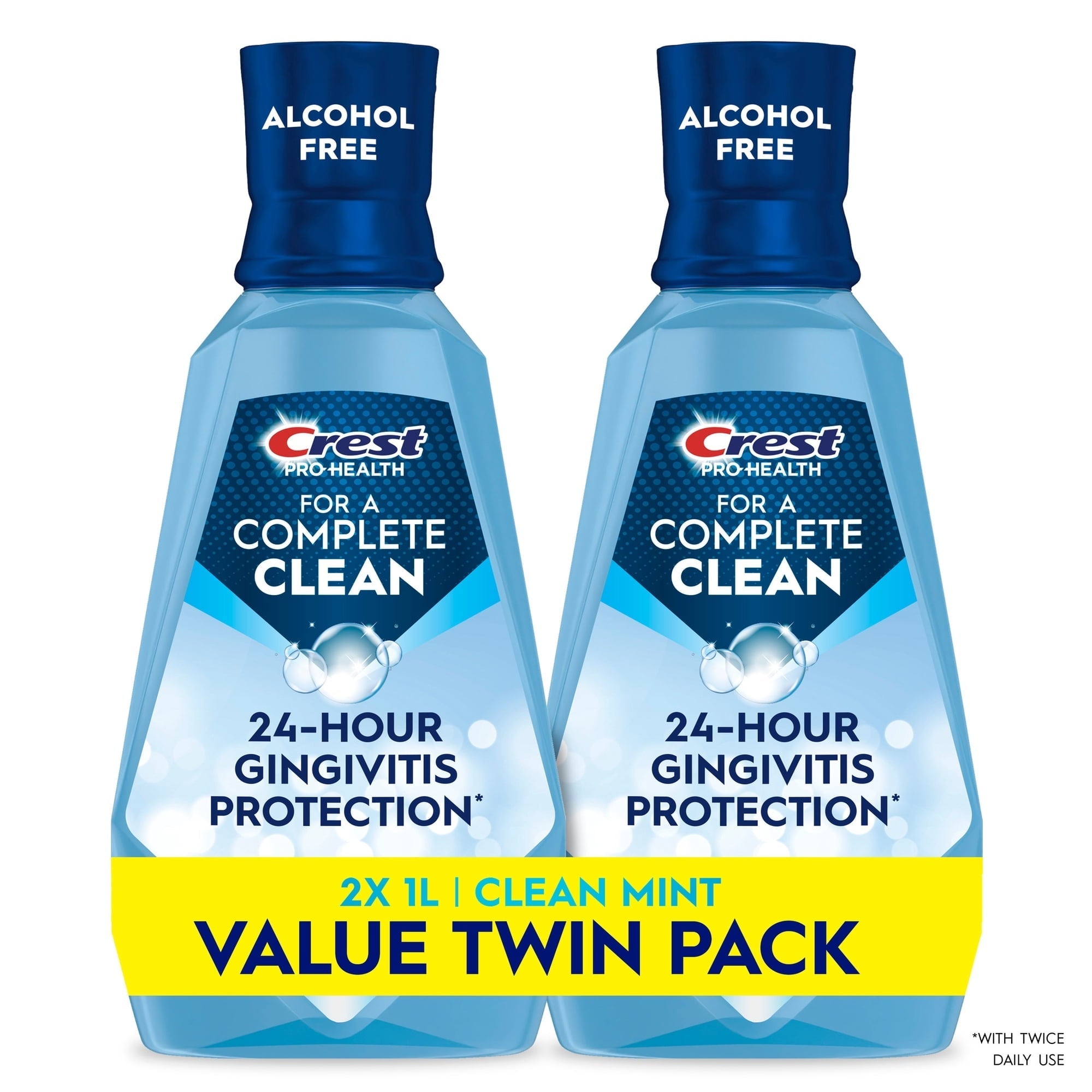 Crest Mouthwash Pro Health Complete Clean, Alcohol Free, Clean Mint, 1 L, 2 Pack