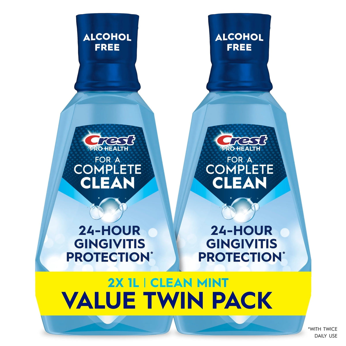 Crest Mouthwash Pro Health Complete Clean, Alcohol Free, Clean Mint, 1 L, 2 Pack