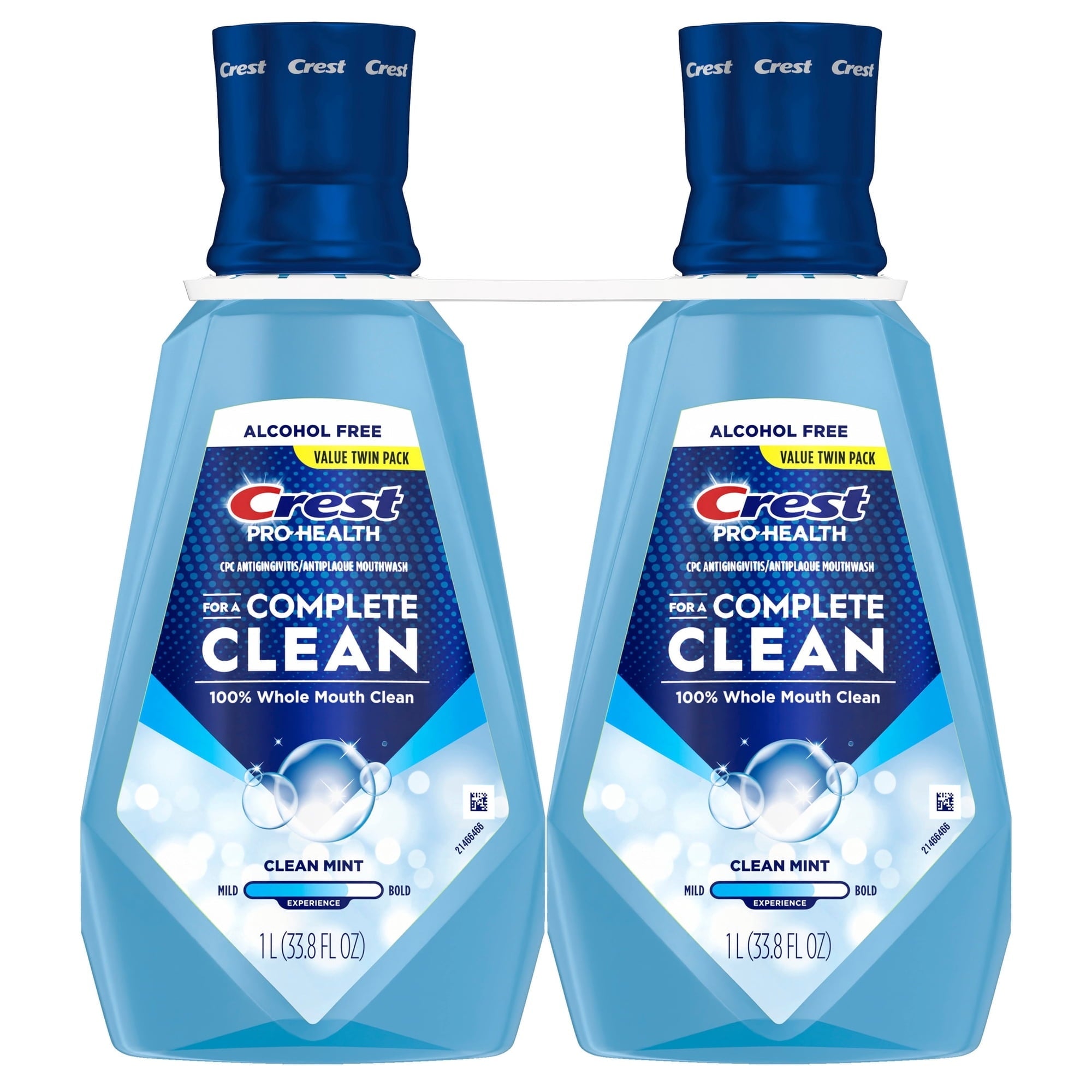Crest Mouthwash Pro Health Complete Clean, Alcohol Free, Clean Mint, 1 L, 2 Pack